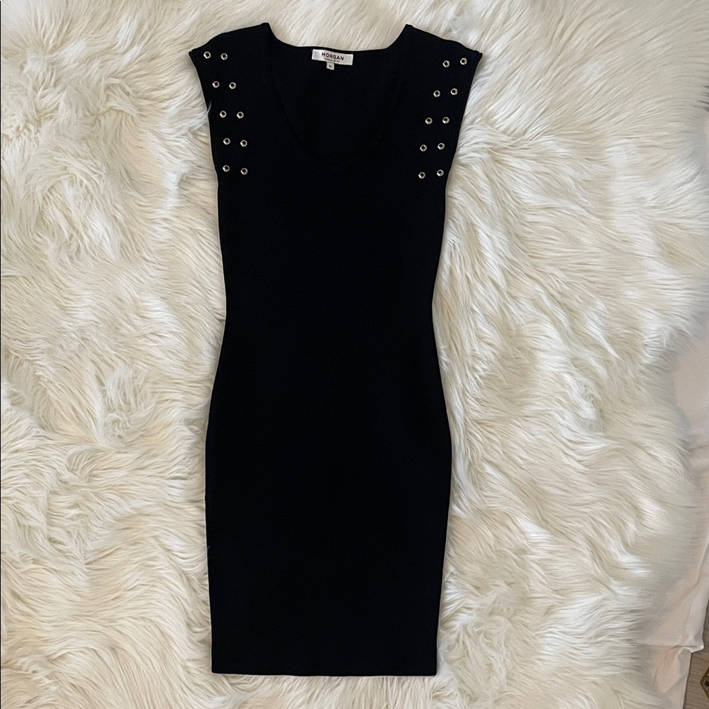Black Eyelet-Shoulder Knit Dress